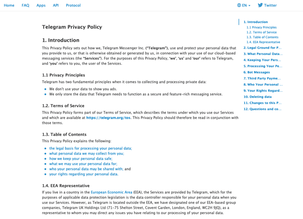 Telegram privacy policy