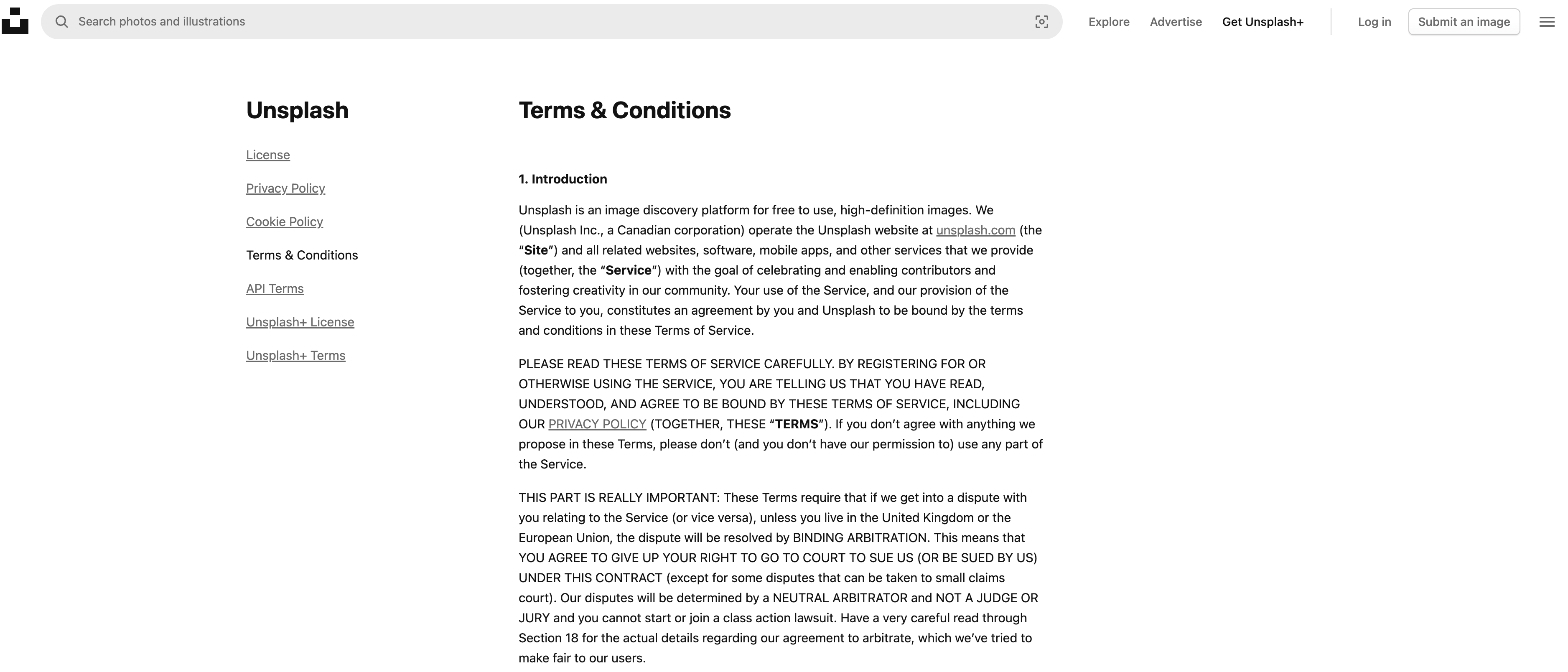 unsplash terms and conditions